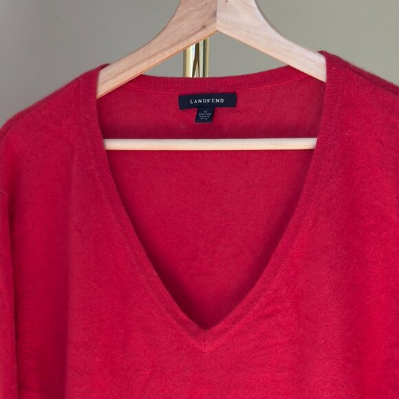 Vintage Lands' End 100% Cashmere Red V-Neck Sweater| US 3X - Picture 5 of 10